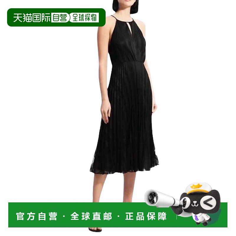 自营 theory黑色褶皱蕾丝吊带迷笛连衣裙 美国奥莱直发