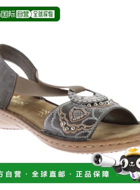 自营Rieker 608B9 Regina 608B9-45 Strappy Womens Smoke Leathe