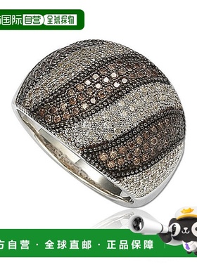 自营 Suzy Levian 纯银白色和棕色方晶锆石戒指 - 棕色 美国奥莱