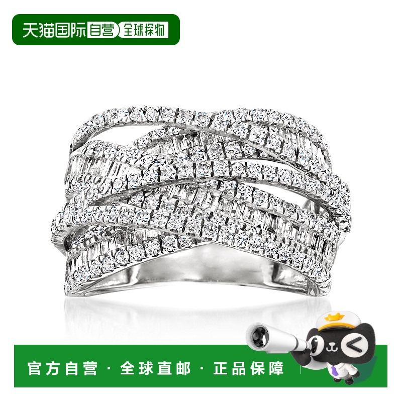 自营 14 克拉白金 Ross-Simons 圆形和长方形钻石公路戒指 - 白色