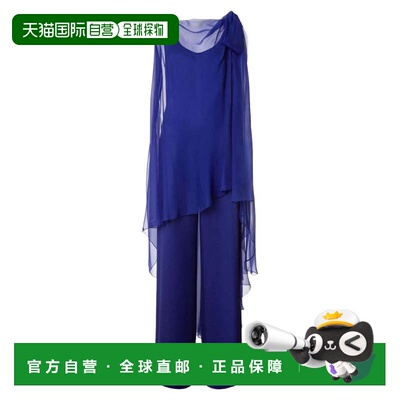 自营alberta ferrettiSilk Jumpsuit with Sheer Overlay - blue