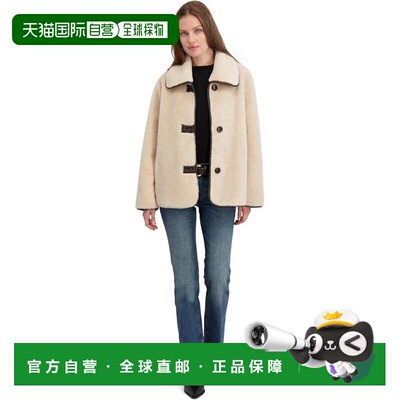 自营TAHARI Women's Faux Shearling Jacket with PU Trim, Ligh