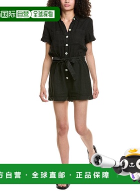 自营 Bella Dahl卷麻亚麻实用连身裤-黑色 美国奥莱直发连体裤