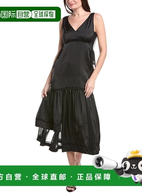 自营1.STATE V-Neck Asymmetric Maxi Dress - black 美国奥莱直