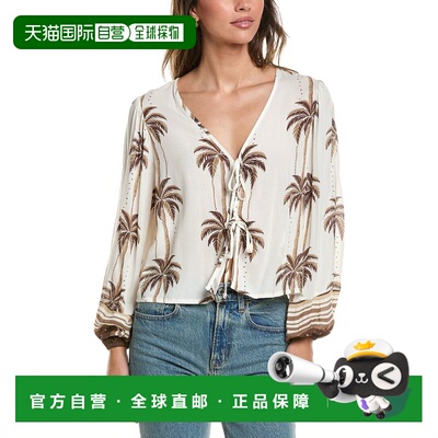 自营surf gypsy冲浪吉普赛印花气球袖领带前上衣-白色 美国奥莱直