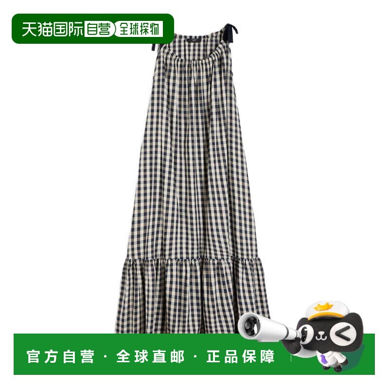 自营max mara格子长款连衣裙，搭配荷叶边下摆-灰色 美国奥莱直发