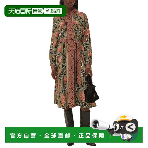 自营FARM Rio Arabesque Floral Midi Dress - green 美国奥莱直