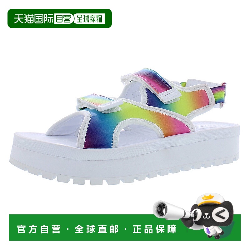 美国直邮Fila斐乐女童凉鞋白色经典徽标魔术贴舒适平底轻便休闲