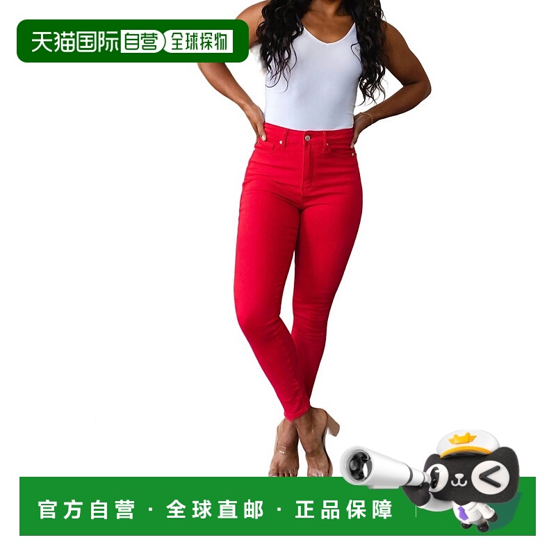 自营 judy blue高腰控制上衣成衣染色红色紧身牛仔裤 - 红色 美国