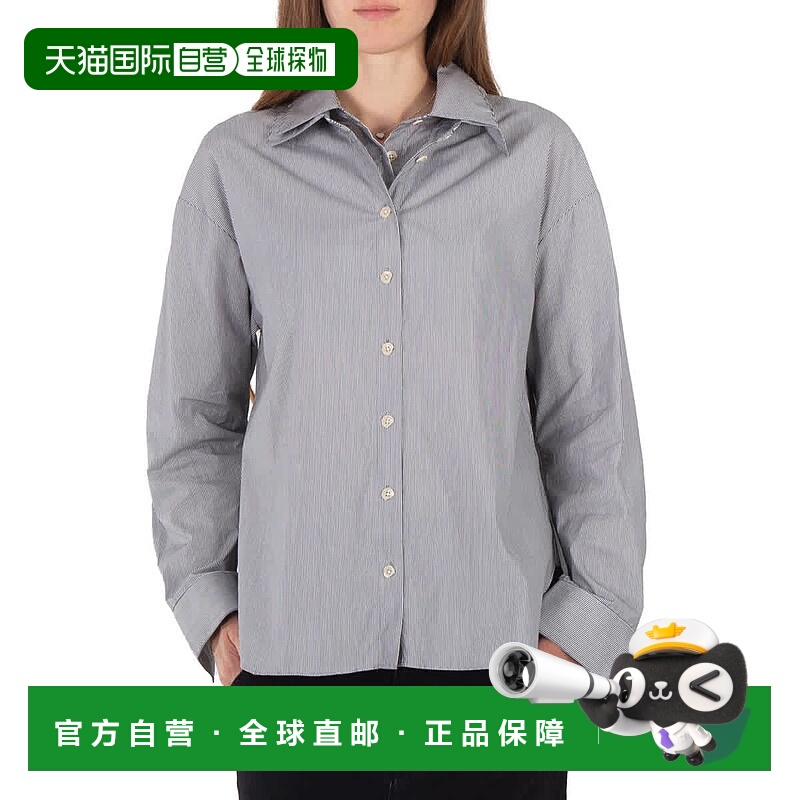 自营Tibi双领微条纹棉衬衫-黑色/白色多色 美国奥莱直发