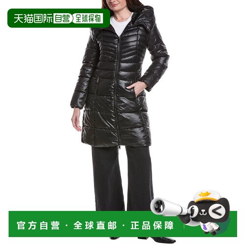 自营Kenneth Cole Soft Belted Puffer Coat - black 美国奥莱直