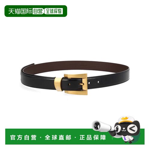 自营versaceBlack Gold Rectangular Buckle Leather Belt - blac