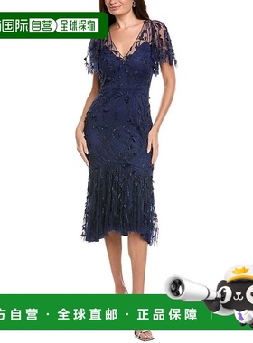 自营Theia Gretchen Beaded Cocktail Dress - blue 美国奥莱直发