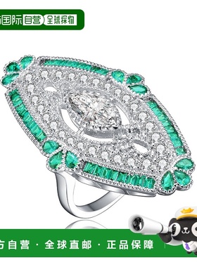 自营 GENEVIVE 纯银翡翠立方氧化锆鸡尾酒戒指 - 绿色 美国奥莱直