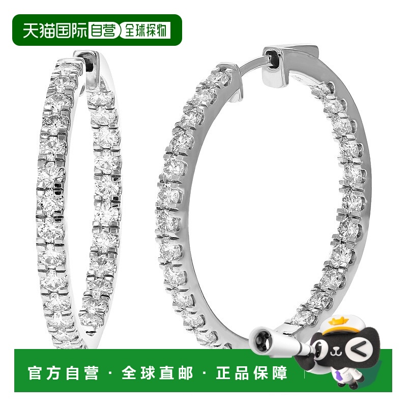 自营 vir jewels3 克拉圆形切割实验室生长钻石圈形耳环 0.925 纯