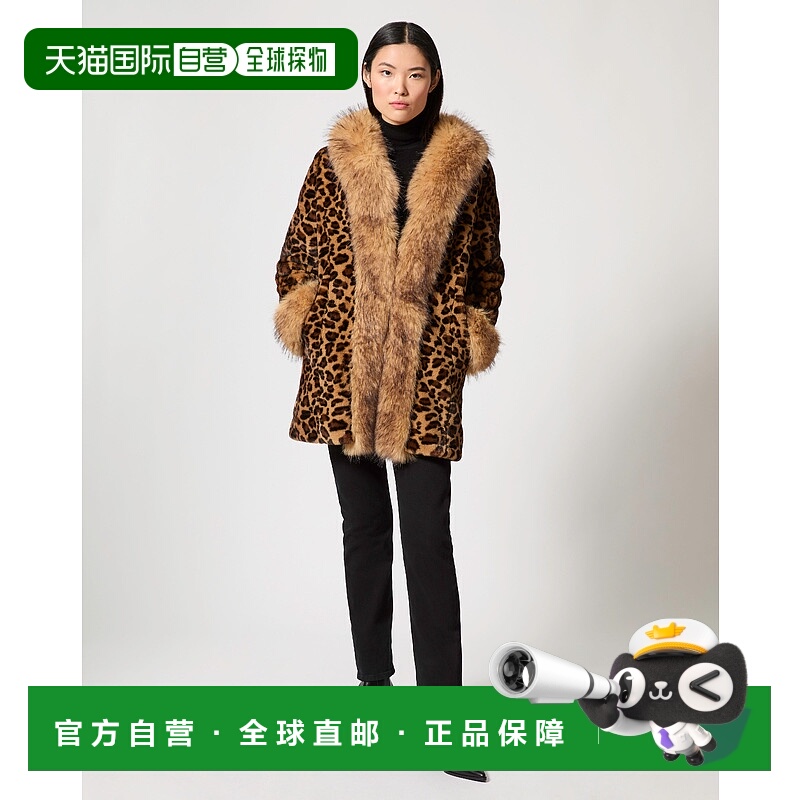 自营adrienne landauCheetah Printed Faux Mink & Fox Fur Coat
