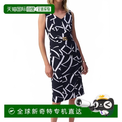 自营 joseph ribkoff午夜蓝/香草色条纹无袖连衣裙 美国奥莱直发