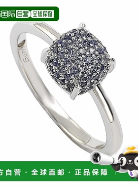 自营 Suzy Levian 纯银蓝宝石和钻石口音密钉球顶戒指 - 蓝色 -