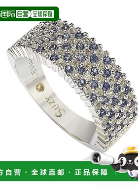 自营 925 纯银密镶半带 Suzy Levian 蓝宝石和钻石口音 - 蓝色 -