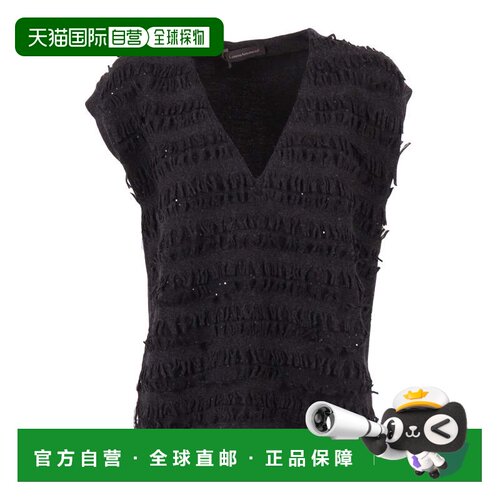 自营lorena antoniazzi质感黑色针织背心，搭配深v领设计-黑色 美