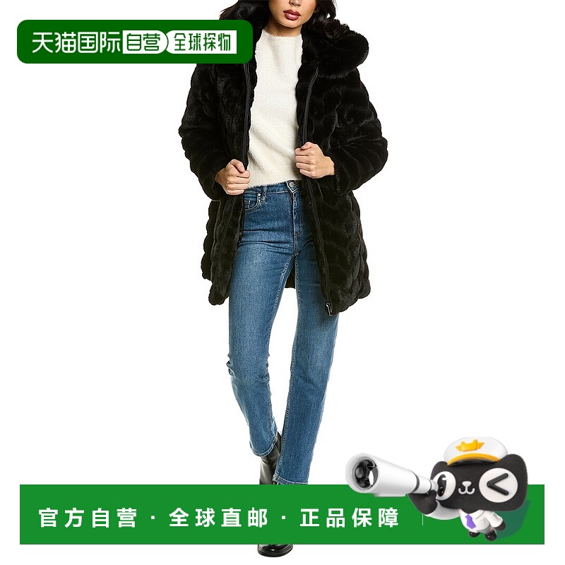 自营Via Spiga Herringbone Plush Coat - black 美国奥莱直发