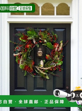 自营 safavieh仿 30 英寸香桃木 LED 花环带红铃 - 绿色/红色 美