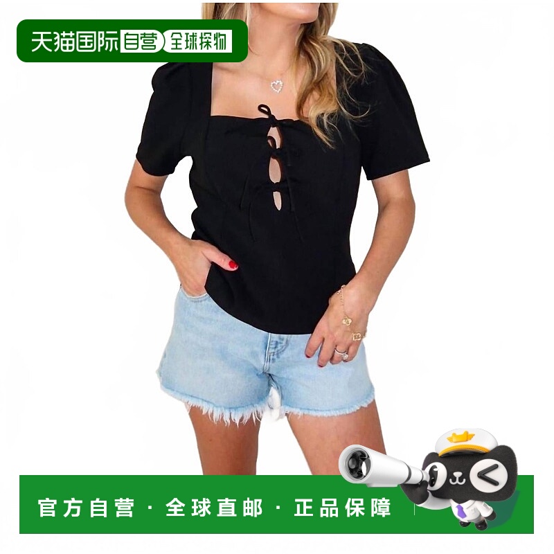 自营astr the label黑色Torie方领上衣 美国奥莱直发