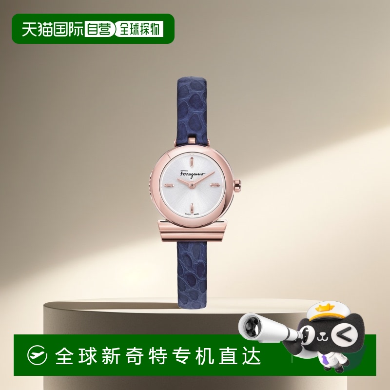 自营salvatore ferragamoGancino 皮革手表 - 蓝色/玫瑰金/银色