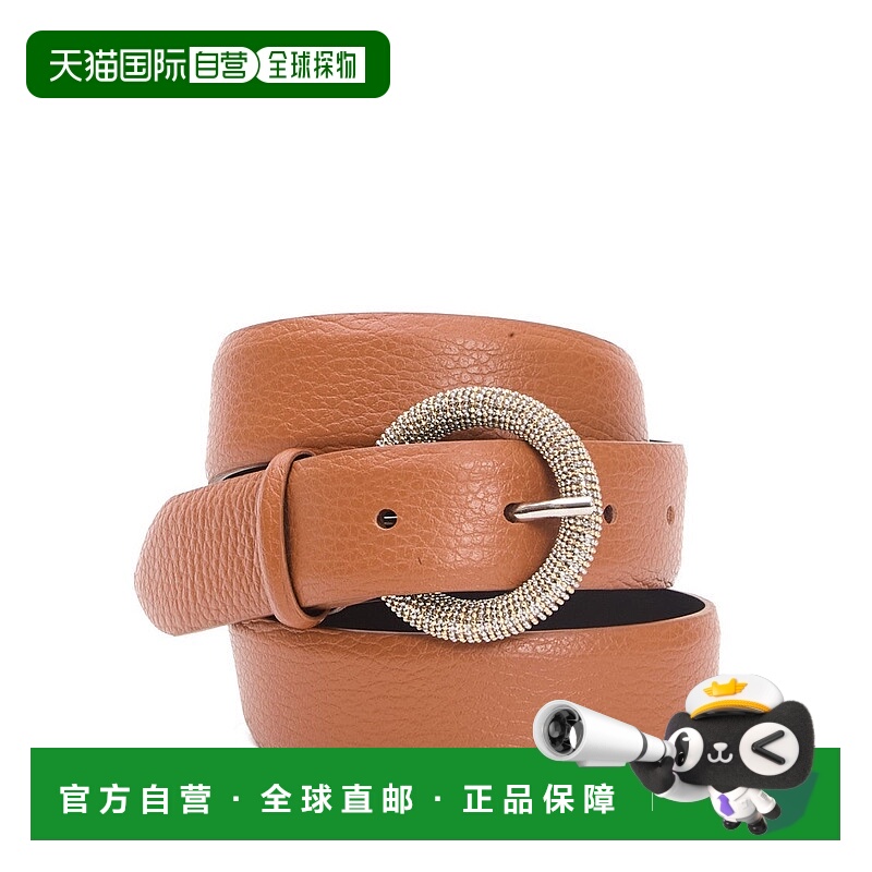 自营orcianiRound Buckle Belt With Strass Accents - brown 美