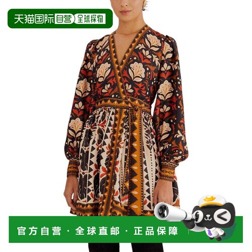 自营FARM Rio Tapestry Garden Multicolor V Neckline Mini Dres