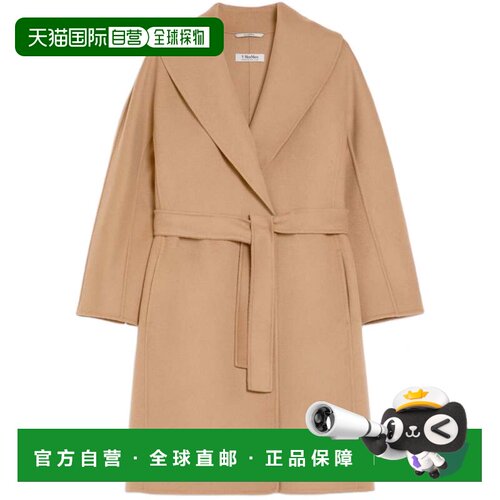 自营max mara棕色梅西束带披肩领大衣-棕色 美国奥莱直发