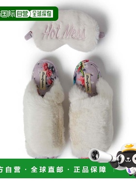 自营Dearfoams Women's Louise Fuzzy Cross Band Slide Slipper