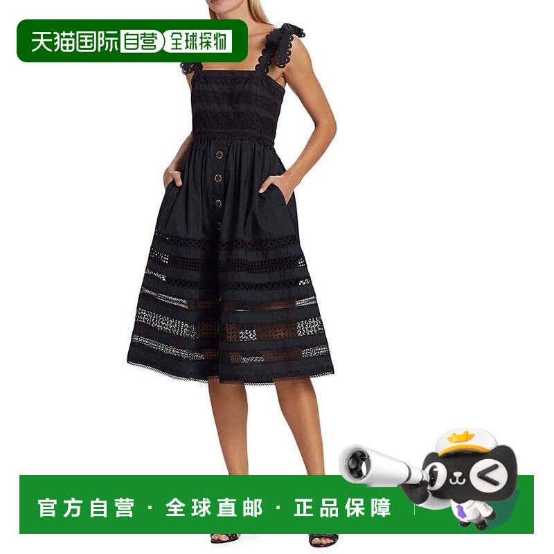 自营Cara Cara 女式 Nidhi 刺绣方领无袖中长连衣裙黑色 - 黑色