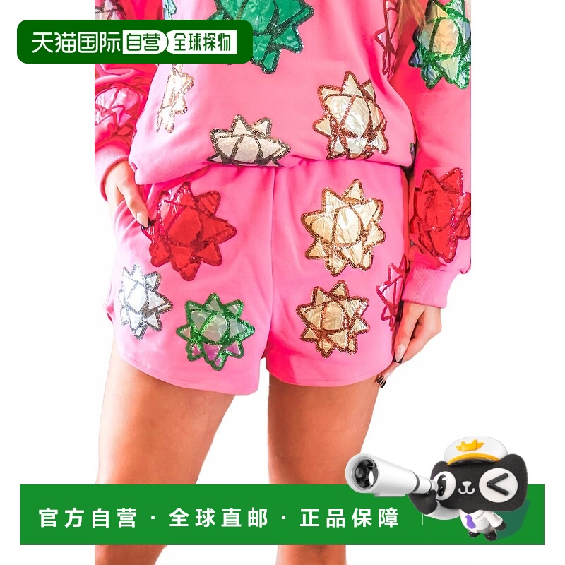 自营queen of sparkles粉红色金属礼品蝴蝶结短裤 美国奥莱直发
