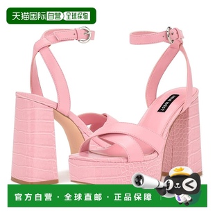 Nine 女式 West 3凉鞋 粉红色人造皮革脚踝带平台JOBB477 Joya 自营
