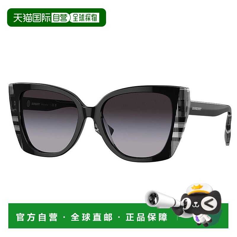 自营Burberry BE 4393 40518G 54mm女式猫眼太阳镜-黑色/格子白色