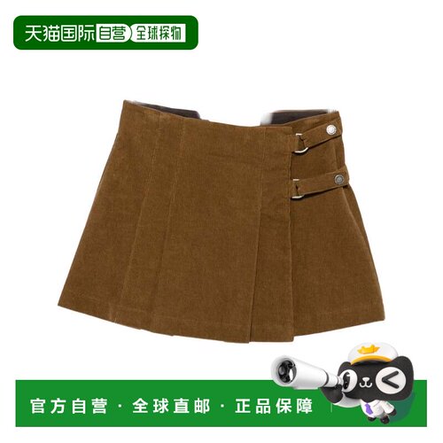 美国直邮自营golden goose百褶灯芯绒带扣a字迷你裙-棕色 美国奥