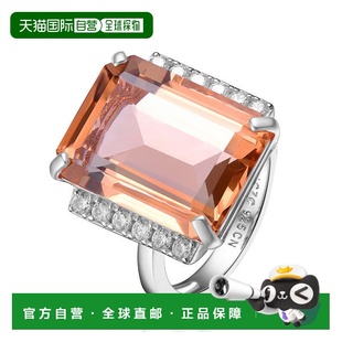 自营 genevive纯银镀白金摩根石和白色方晶锆石装饰戒指 - 摩根石