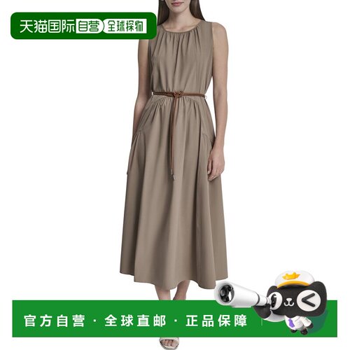 自营DKNY低腰中长款连衣裙-棕色 美国奥莱直发