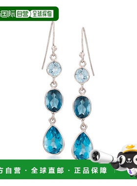 自营 Ross-Simons 925 银色调蓝色托帕石线性耳环 - 蓝色 美国奥