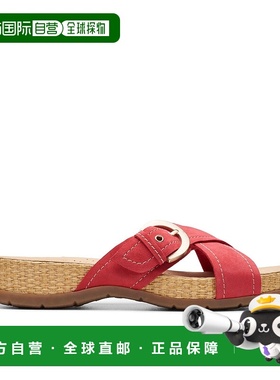 自营Clarks Reileigh May在红色牛磨砂革-樱桃牛磨砂革 美国奥莱