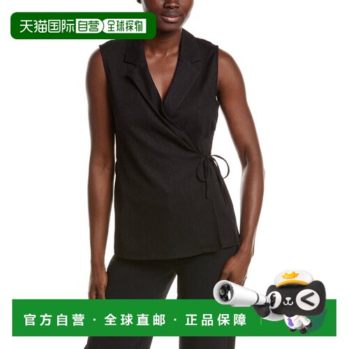 自营Anne Klein Notched Neck Wrap Top - black 美国奥莱直发