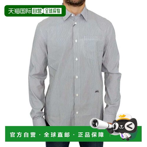 自营GF Ferre Striped Cotton Casual Men's Shirt - gray 美国奥