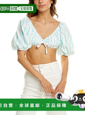 自营For Love and Lemons Myla 亚麻混纺短款上衣 - 绿色 美国奥