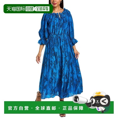 自营 Elie Tahari Off-The-Shoulder Silk Midi Dress blue 美国