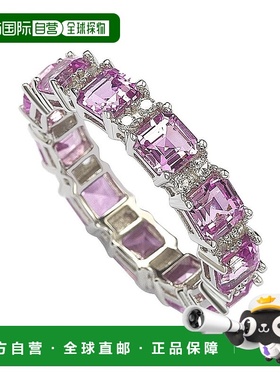 自营 Suzy Levian 纯银粉色蓝宝石和钻石口音永恒戒指 - 粉红色