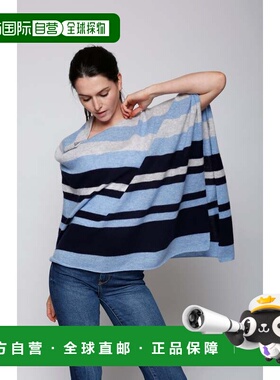 自营in2Cashmere Jumbo Stripe Poncho - navy combo 美国奥莱直