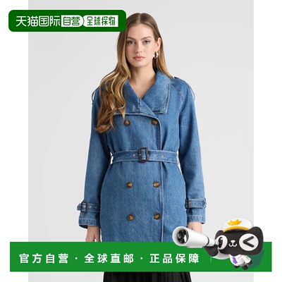 自营NVLT Women’s Denim Trench Coat - medium blue 美国奥莱直
