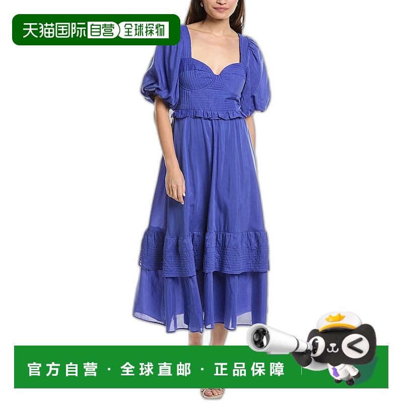 自营 FARM Rio 泡泡袖中长连衣裙 - 蓝色 美国奥莱直发长裙