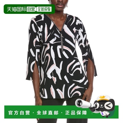 自营Joseph Ribkoff Abstract Front Zip Tunic Top - black 美国